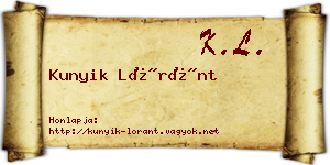 Kunyik Lóránt névjegykártya